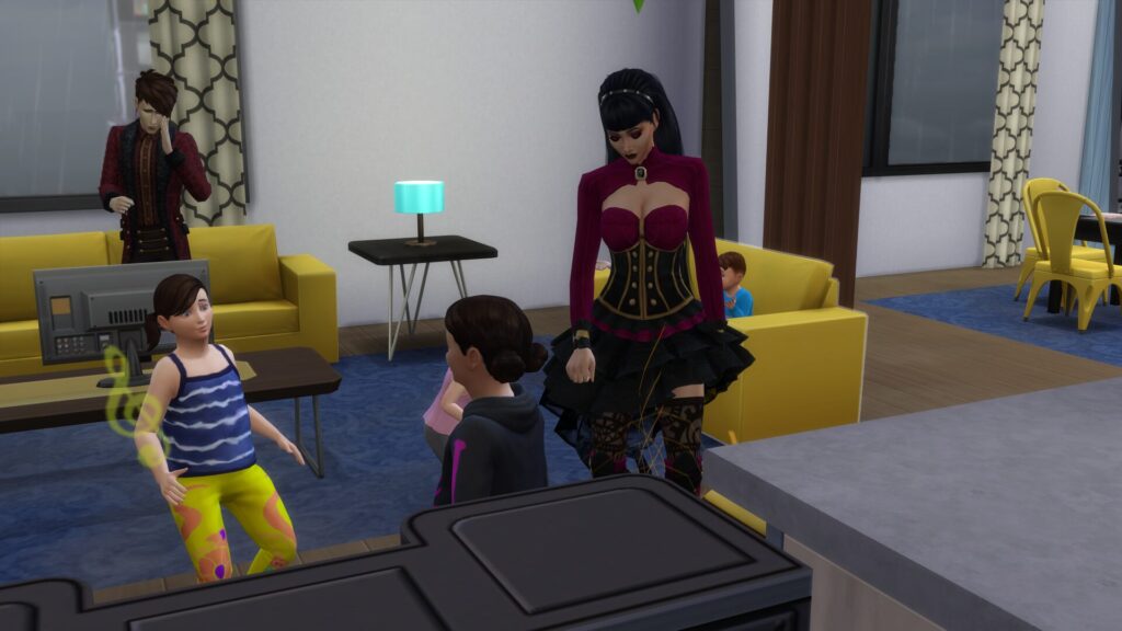 Sims enjoying a lively moment on the dance floor.