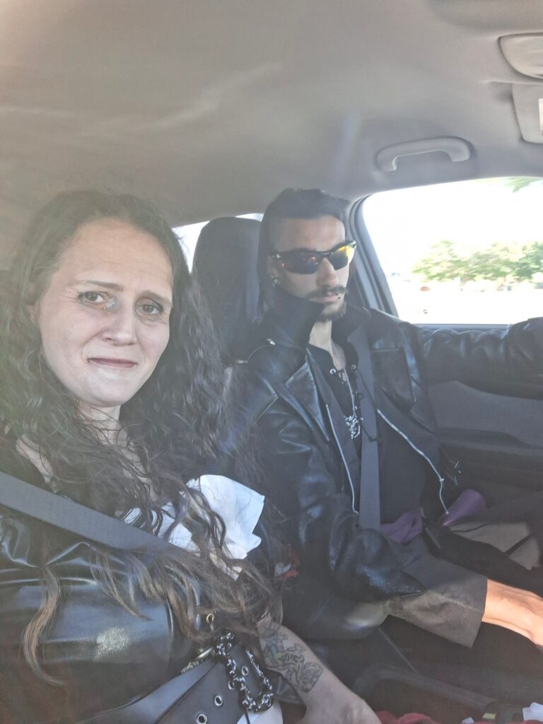 My boyfriend and I in the car on our way to the Virginia Renaissance Faire—excited, in costume, and ready for a day of fantasy and fun