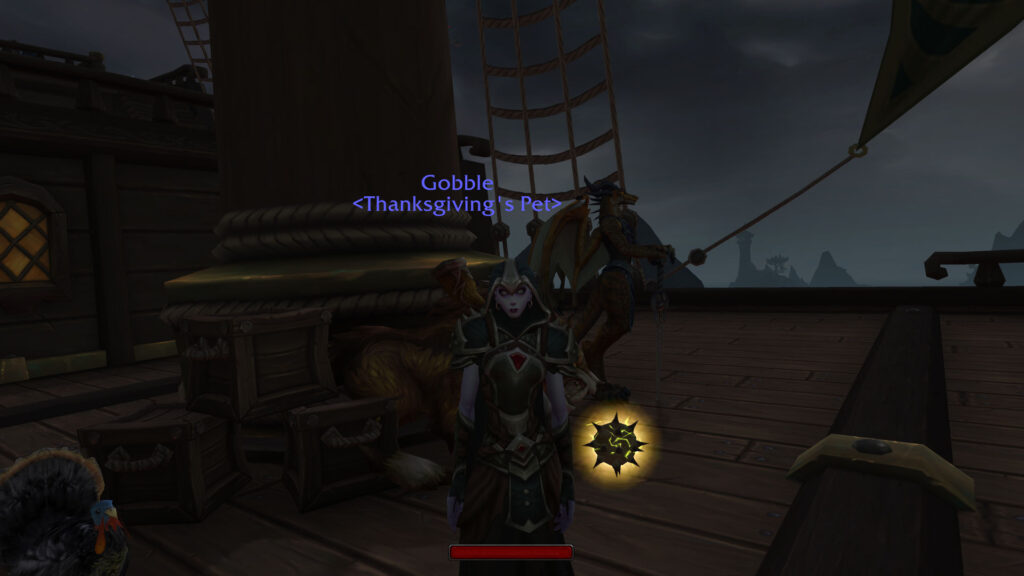 Void elf riding a boat to stormwind from dragon isles