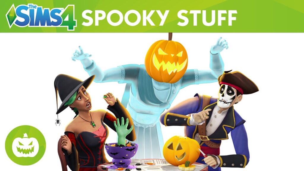 The Sims 4 spooky stuff promotional image showcasing the dark aesthetic with haunted décor and gothic style.