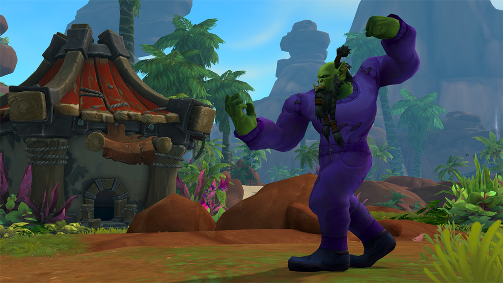 Orc showing off the Violet Sweatsuit set